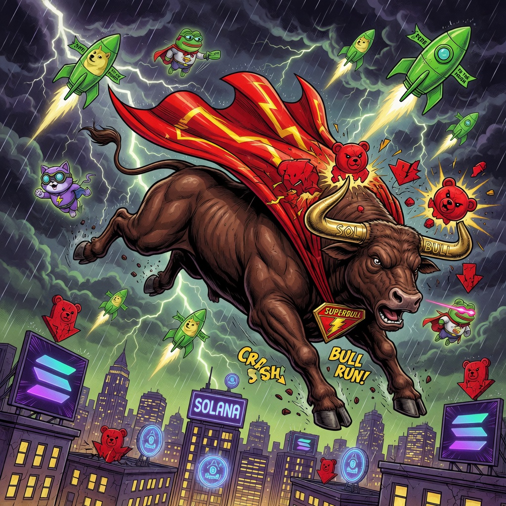 Intense closeup of SuperBull the superhero bull